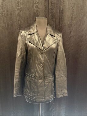 Wilsons Leather Pelle Studio Black Leather Button-Front Jacket